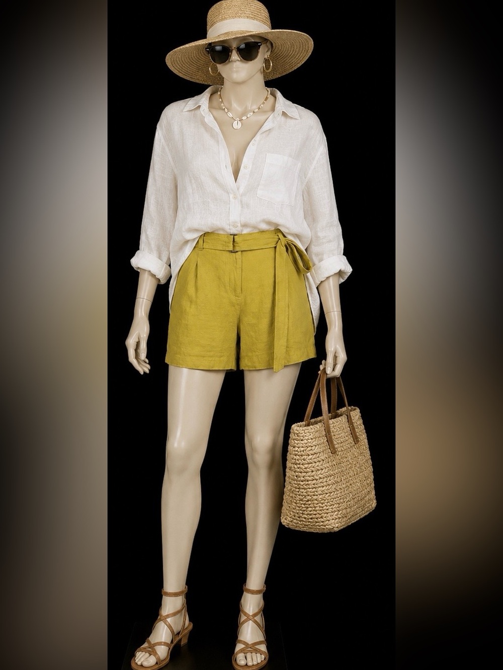 High-Waist Tie-Belt Women’s Shorts in Mustard